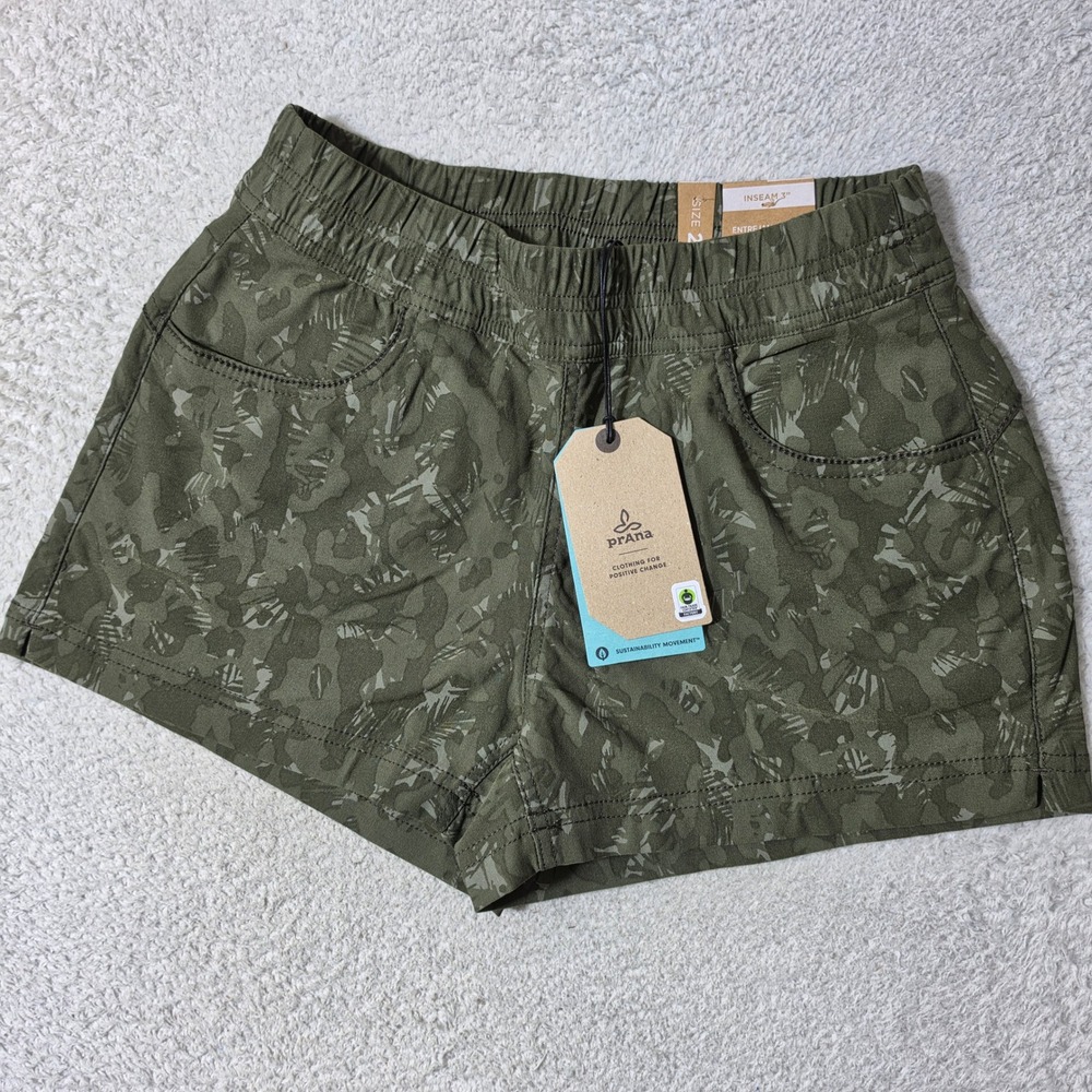 NEW! Prana Halle E-Waist Short II Womens 2 Evergreen‎ Camo Stretch 13/3